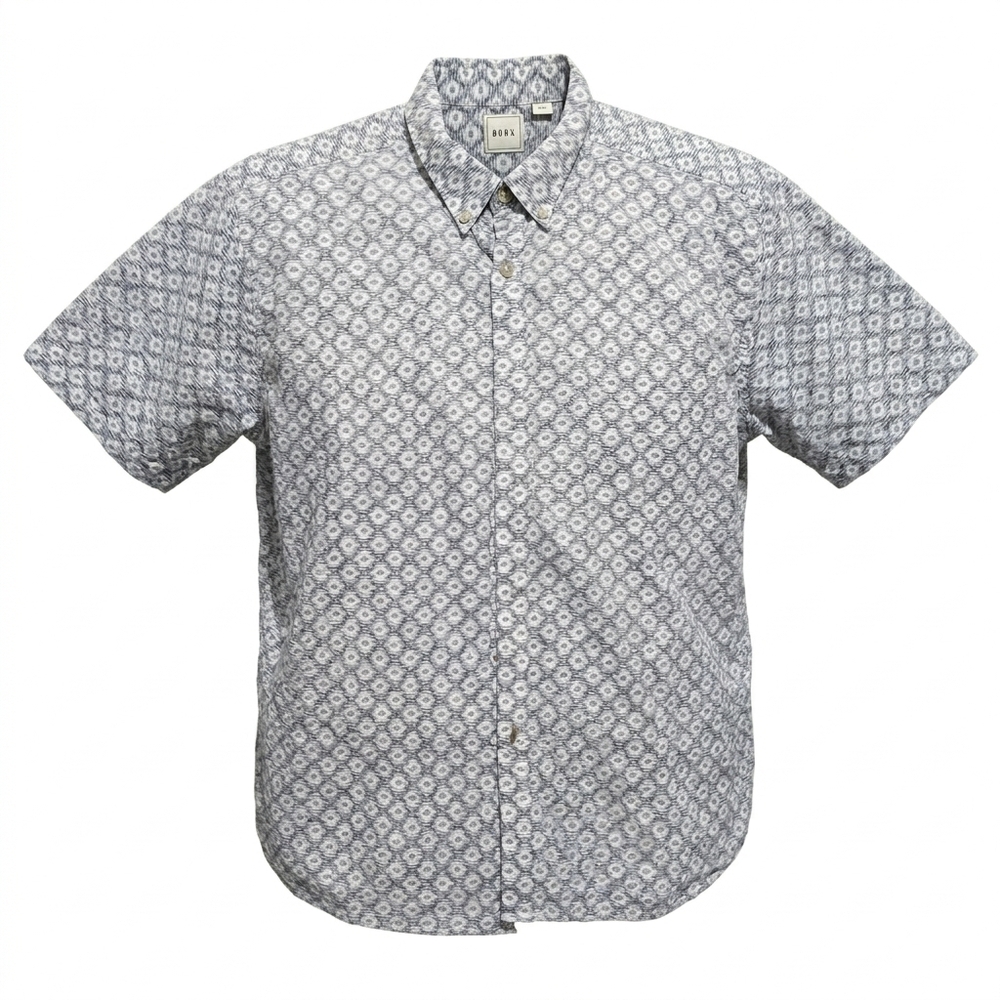 ROWM‎ Men's Short-Sleeve Button-Down Shirt Geometric Pattern Grey/White Size 3XB